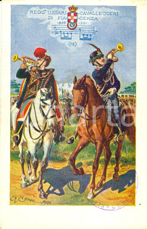 1901 REGIO ESERCITO 18° Reggimento USSARI Cavalleggeri PIACENZA *Cartolina FP NV