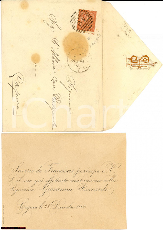 1882 CAPUA Matrimonio DE FRANCISCIS BOCCARDI bigl.