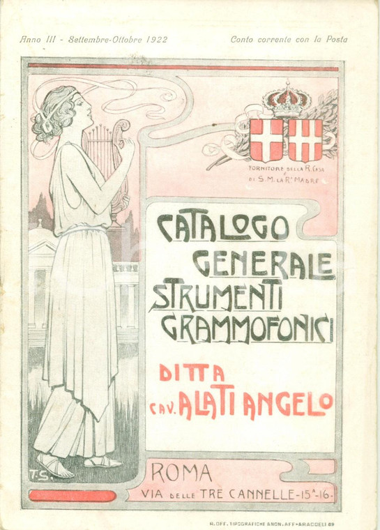 Settembre 1922 ROMA Ditta Cav. ALATI Catalogo generale strumenti grammofonici