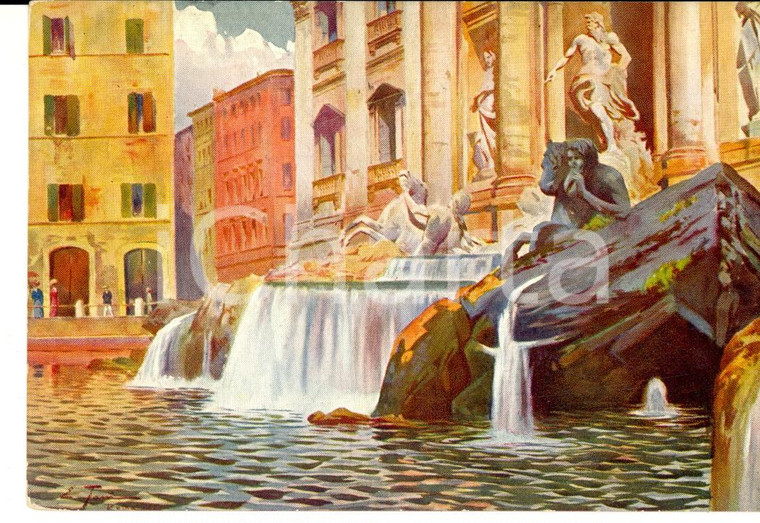 1917 ROMA Fontana di Trevi *Cartolina SANTINI al prof. Arnaldo MAGGIORA
