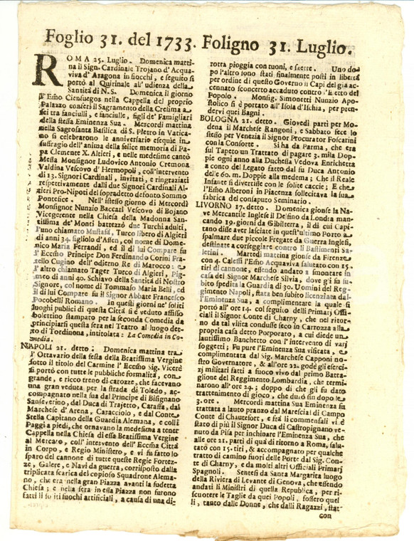 1733 Giornale di FOLIGNO n. 31 Tortura per libri proibiti