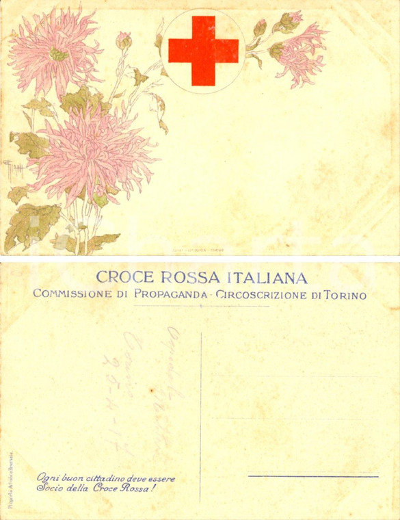 1917 TORINO CROCE ROSSA ITALIANA Cartolina propaganda Ill. GIANI FP DANNEGGIATA