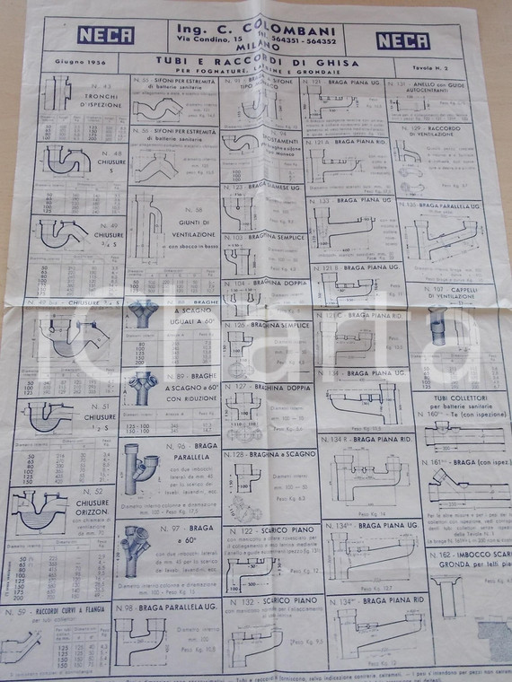 1956 MILANO NECA Ing. COLOMBANI Tubi e raccordi di ghisa *Pubblicitario 35x50