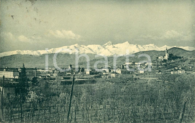 1928 PINEROLO (TO) Panorama paese e campagne con MONVISO *Cartolina FP VG