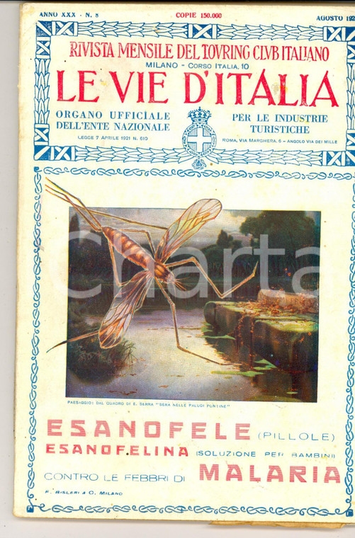1924 TOURING CLUB ITALIANO Miniera di Lurisia *Anno XXX n° 8 ESANOFELE malaria