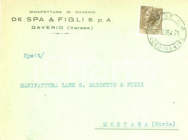 1954 DAVERIO (VA) Manifattura DE SPA & FIGLI *Cartolina commerciale FG VG