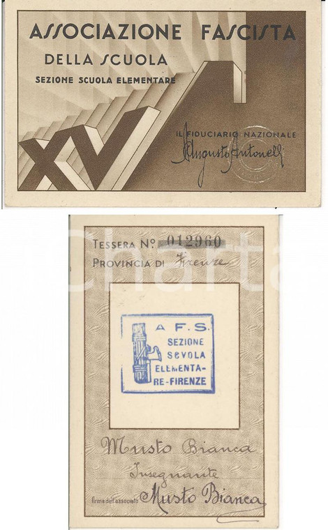 1930 ca ASF FIRENZE Tessera maestra Bianca MUSTO