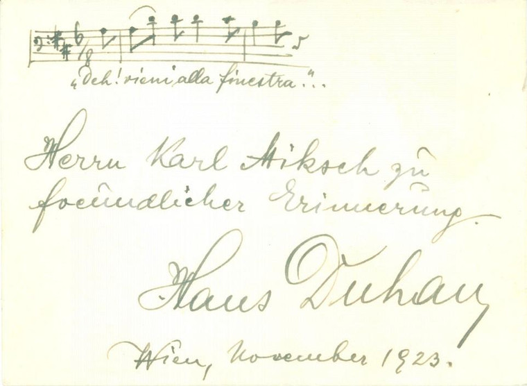 1923 WIEN Baritono Hans DUHAN all'attore Karl MIKSCH *Dedica AUTOGRAFA