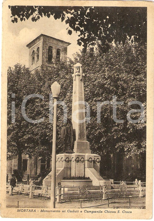 1955 MORTARA (PV) Campanile Chiesa SANTA CROCE Monumento caduti *Cartolina FG VG