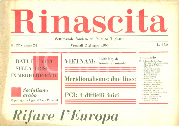 1967 RINASCITA Gerardo CHIARAMONTE Bisogna rifare l'EUROPA *Giornale