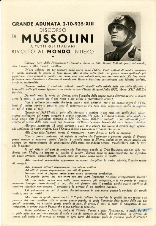 1935 RADUNO FORZE REGIME Discorso DUCE (Rist. anni '50)