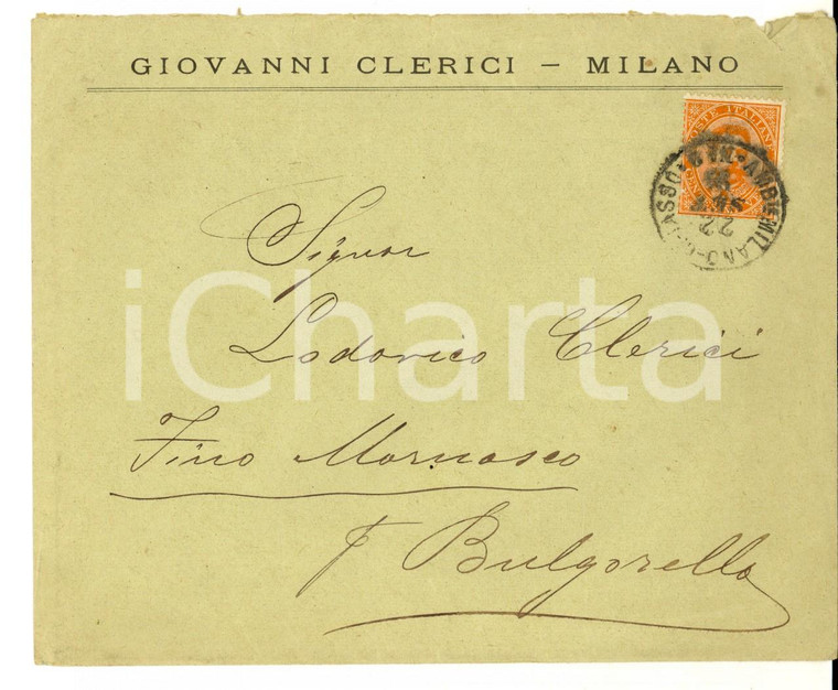 1894 STORIA POSTALE REGNO MILANO Busta intestata Giovanni CLERICI