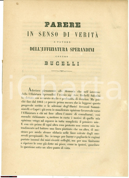 1865 PISA Francesco CARRARA pro Uffiziatura SPERANDINI