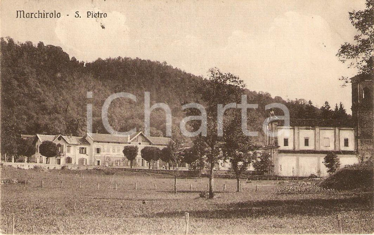 1922 MARCHIROLO (VA) Panorama con Chiesa di SAN PIETRO *Cartolina FP VG