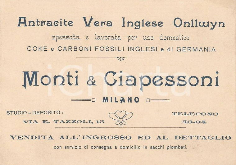 1920 MILANO Antracite ONLLWYN Ditta MONTI & CIAPESSONI