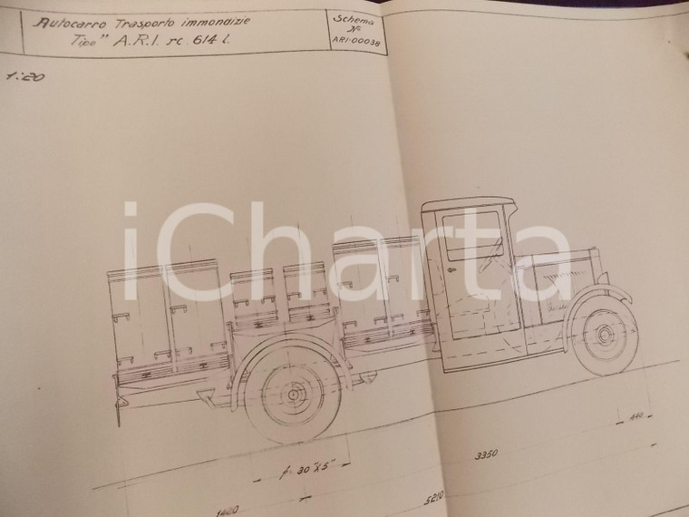 1930 MILANO Progetto autocarro FIAT trasporto immondizie tipo A.R.I. RC 614 l.