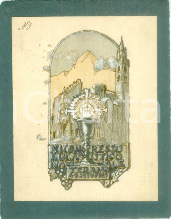 .1935 TERAMO Congresso Eucaristico Nazionale *Bozzetto DISEGNATO A MANO medaglia. 