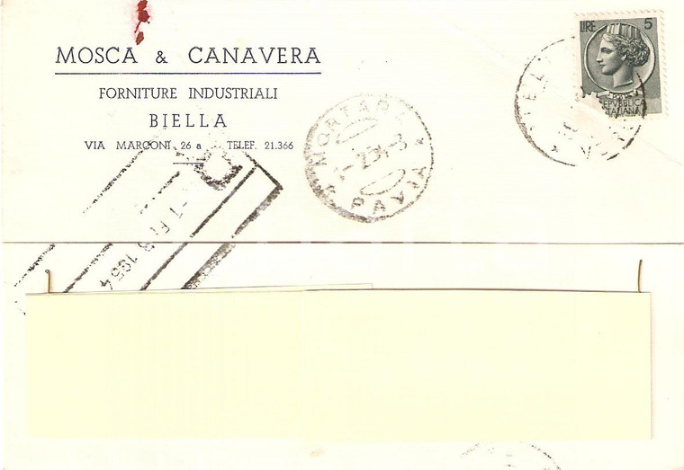 1954 BIELLA Forniture industriali MOSCA E CANAVERA *Cartolina Commerciale