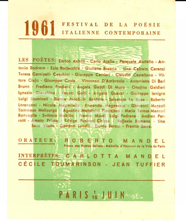 1961 PARIS Festival de Poésie Italienne Contemporaine