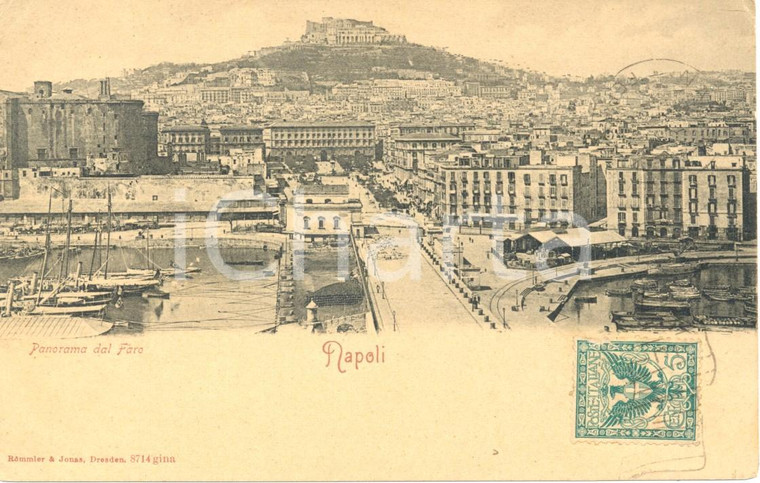 1900 circa  NAPOLI Il panorama del porto dal faro *Cartolina postale FP NV