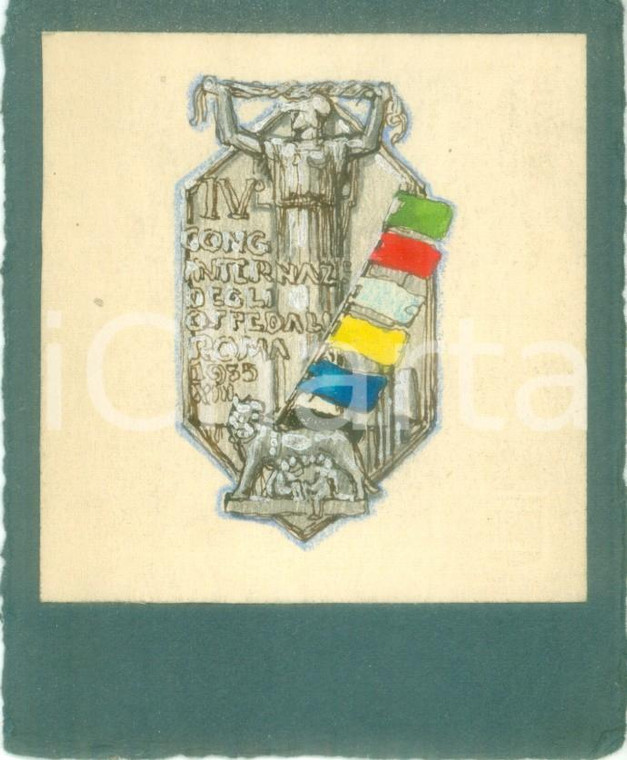 1935 ROMA IV Congresso Internazionale Ospedali Bozzetto DISEGNATO MANO medaglia