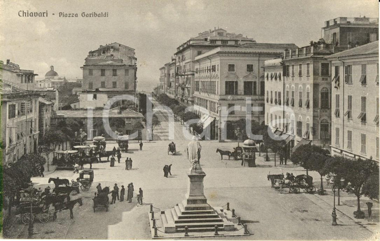 1930 CHIAVARI (GE) Piazza GARIBALDi con monumento *Cartolina ANIMATA FP VG