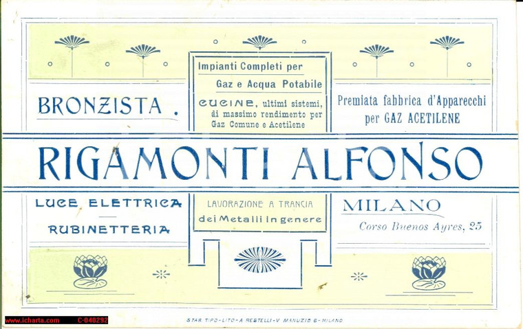1920 ca MILANO Alfonso RIGAMONTI bronzista - biglietto