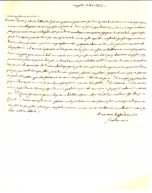 1855 NAPOLI L'amico Girolamo supplica don Luigi DE PASCALE *Prefilatelica