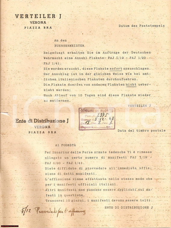 1943 RSI ALONTE VI Affissione manifesti Armate Tedesche