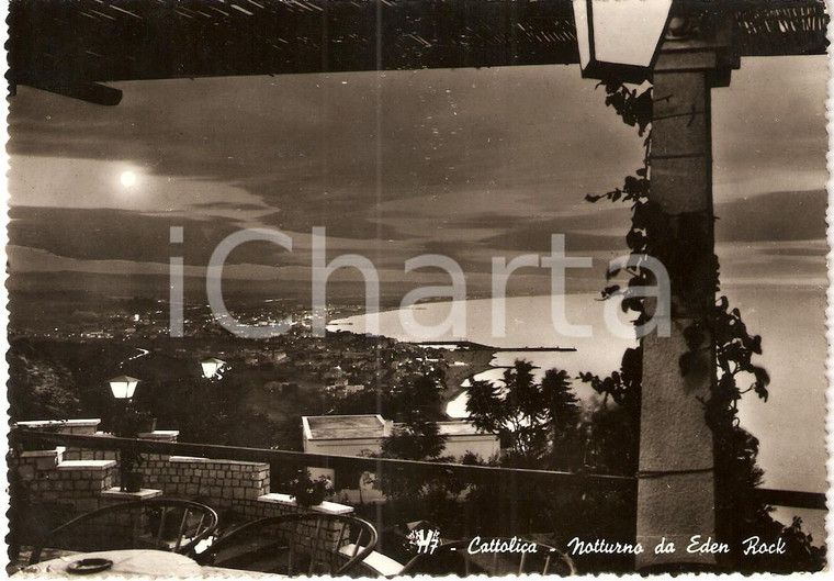 1960 ca CATTOLICA (RN) Panorama notturno all' EDEN ROCK *Cartolina FG VG