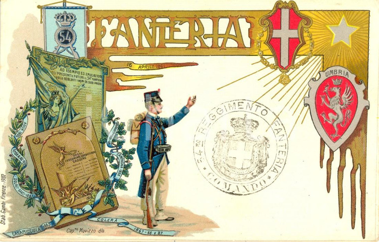1900 ca REGIO ESERCITO 54° Reggimento Fanteria *Cartolina ILLUSTRATA FP NV