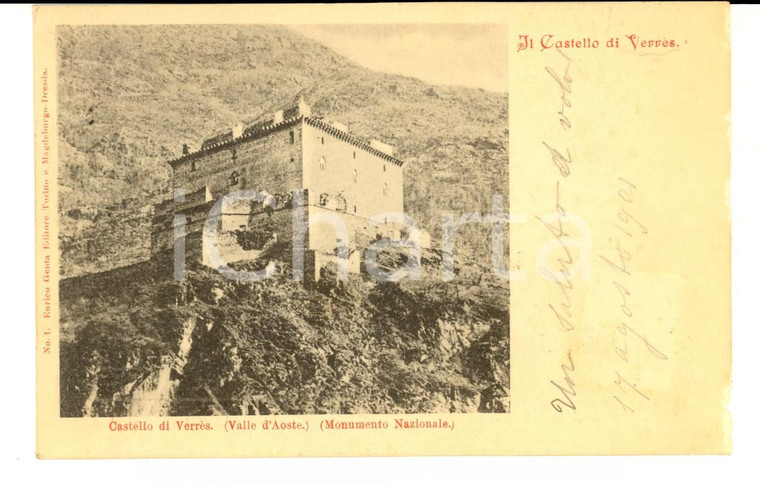 1901 VERRES (AO) Panorama con il castello *Cartolina postale FP VG