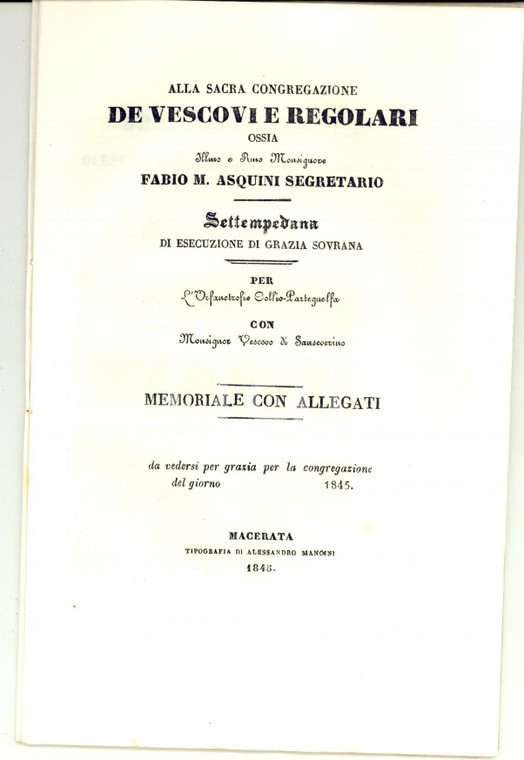 1845 MACERATA Settempedana di grazia pro orfanotrofio COLLIO - PARTEGUELFA