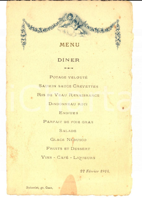 1914 CAEN (F) Menu d'un restaurant pour un diner *VINTAGE 10x15 cm
