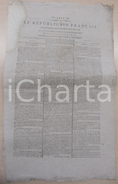 1795 LE REPUBLICAIN FRANCAIS Gazette REVOLUTION N° 866 Loi pour les arrets