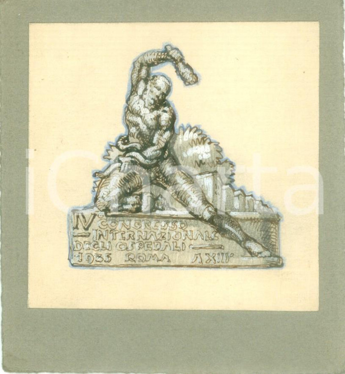 .1935 ROMA Congresso Ospedali Internazionale *Bozzetto disegnato A MANO medaglia. 