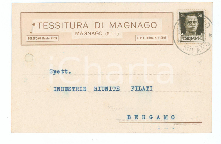 1938 TESSITURA DI MAGNAGO cartolina commerciale