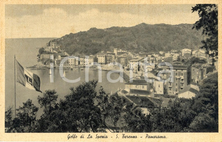 1939 LERICI (SP) Panorama di SAN TERENZO con bandiera italiana *Cartolina FP NV