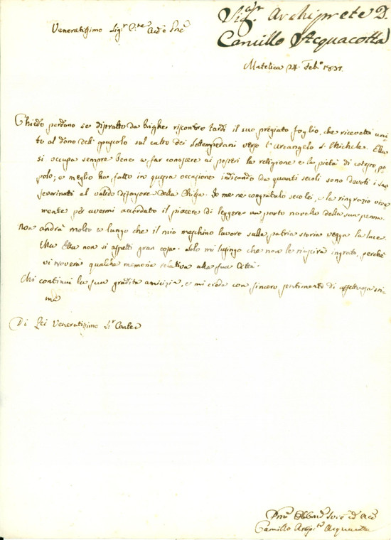 1831 MATELICA (MC) Settempedani devoti SAN MICHELE *Autografo Camillo ACQUACOTTA