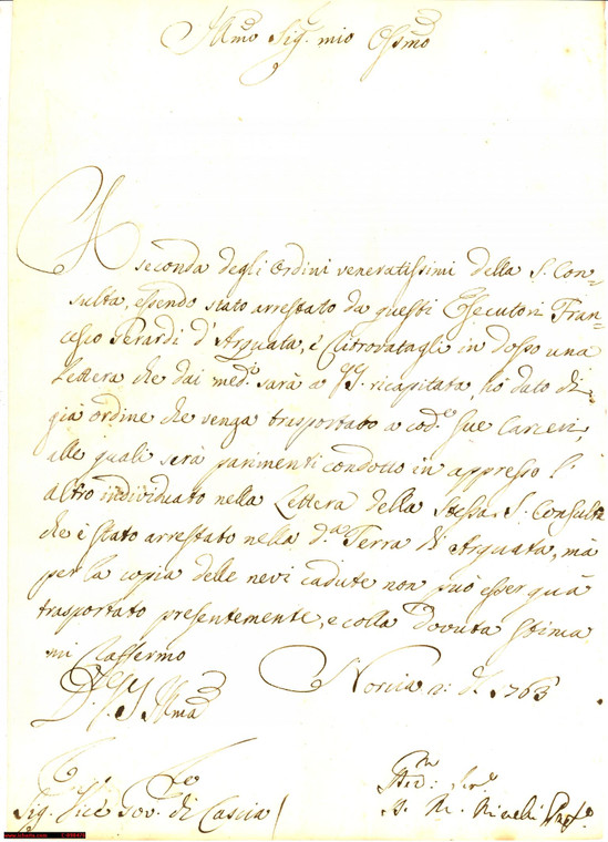 1763 NORCIA (PG) Arresto GERARDI con lettera Consulta