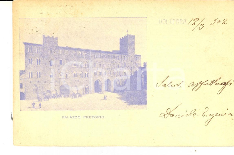 1902 VOLTERRA (PI) Panorama con il Palazzo PRETORIO *Cartolina postale FP VG