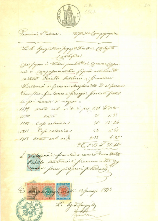 1873 CAMPO SAN MARTINO (PD) Beni della Ditta Antonio RIELLO *Documento