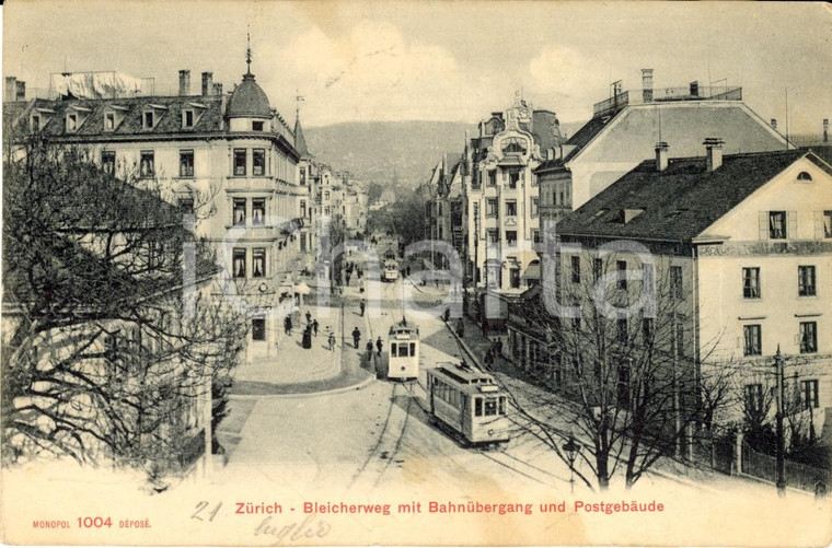 1906 ZURIGO CH Linee tram e ufficio postale BLEICHERWEG