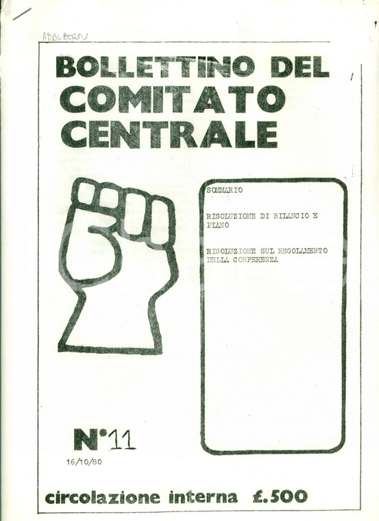 1980 BOLLETTINO COMITATO CENTRALE Lotta operai FIAT esempio per tutti