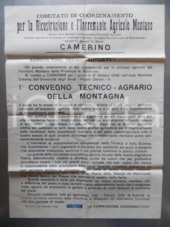 1946 CAMERINO (MC) 1° Convegno tecnico-agrario della montagna *Manifesto