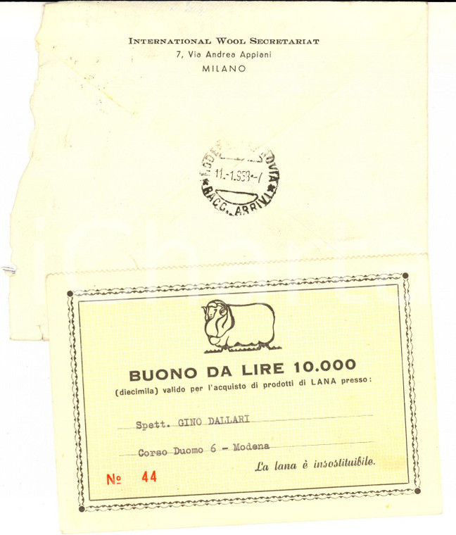 1958 MODENA Ditta Gino DALLARI - Buono per l'acquisto di prodotti di lana