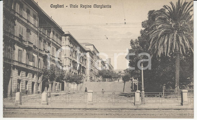 1915 ca CAGLIARI Veduta del viale Regina Margherita - Cartolina ANIMATA FP NV