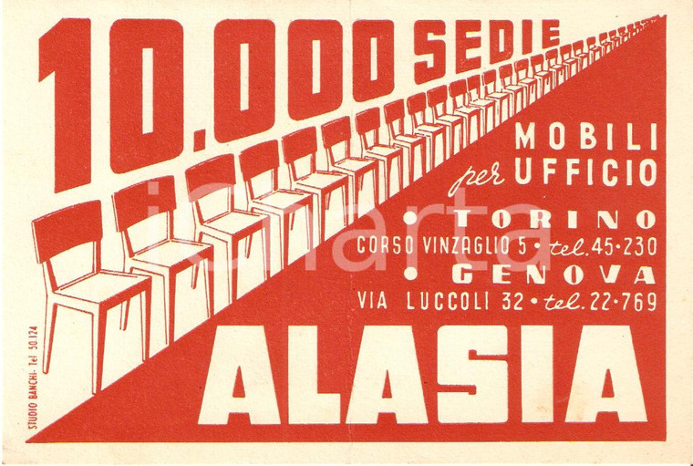 1950 TORINO Mobili ufficio ALASIA Biglietto ILLUSTRATO