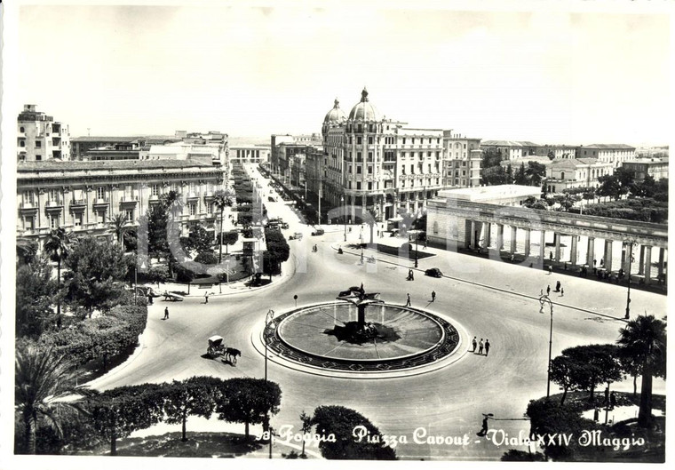 1950 ca FOGGIA Piazza CAVOUR e Viale XXIV MAGGIO *ANIMATA con calesse e auto NV