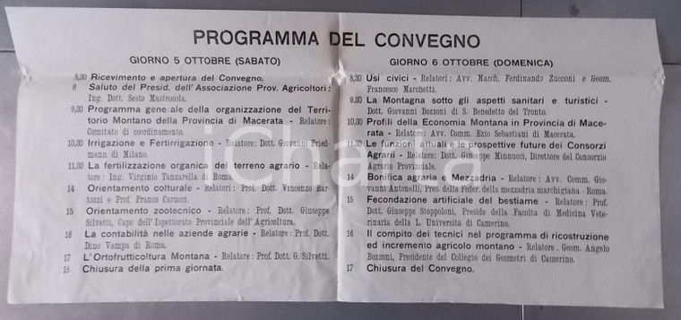 1946 CAMERINO (MC) Programma 1° Convegno tecnico-agrario della montagna